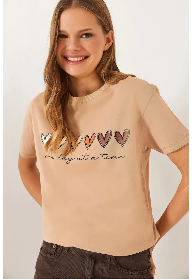 Tricouri - Femei - LUCCI Tricou LUCCI cu croiala regulata si maneca scurta si guler rotund - Bej Natural -