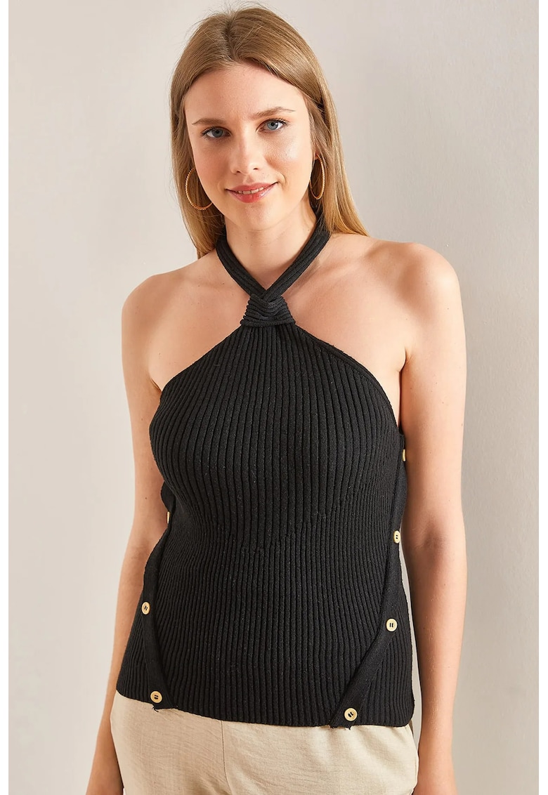 Bluza dama - guler halter - negru - tricot -