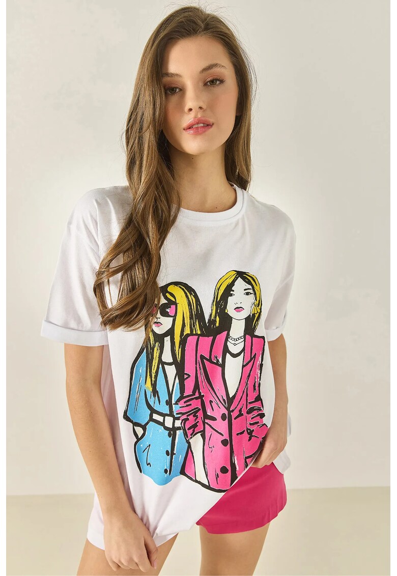 Tricou dama - tricou din bumbac - alb - jerseu - maneca scurta