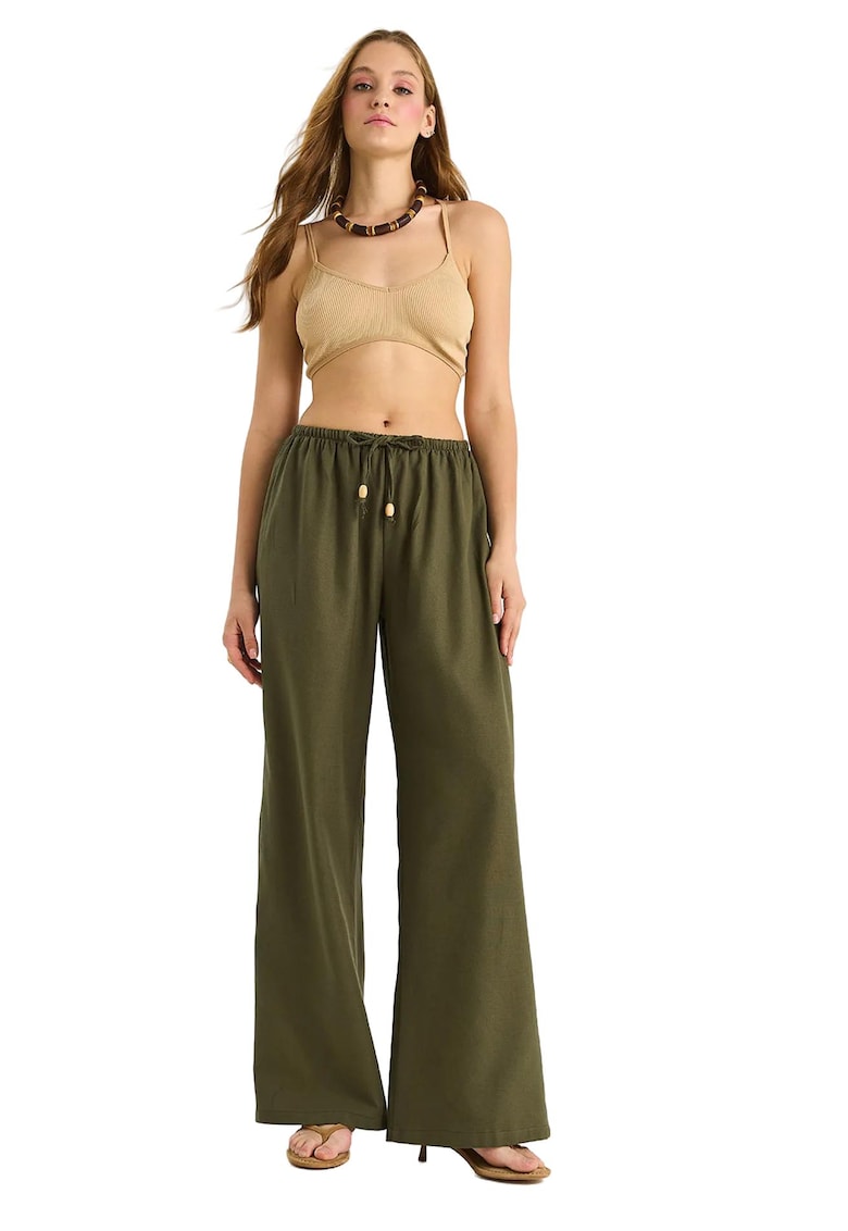 Pantaloni - Femei - LUCCI Bluza lunga cu guler halter si inchidere cu snur LUCCI - Verde kaki -