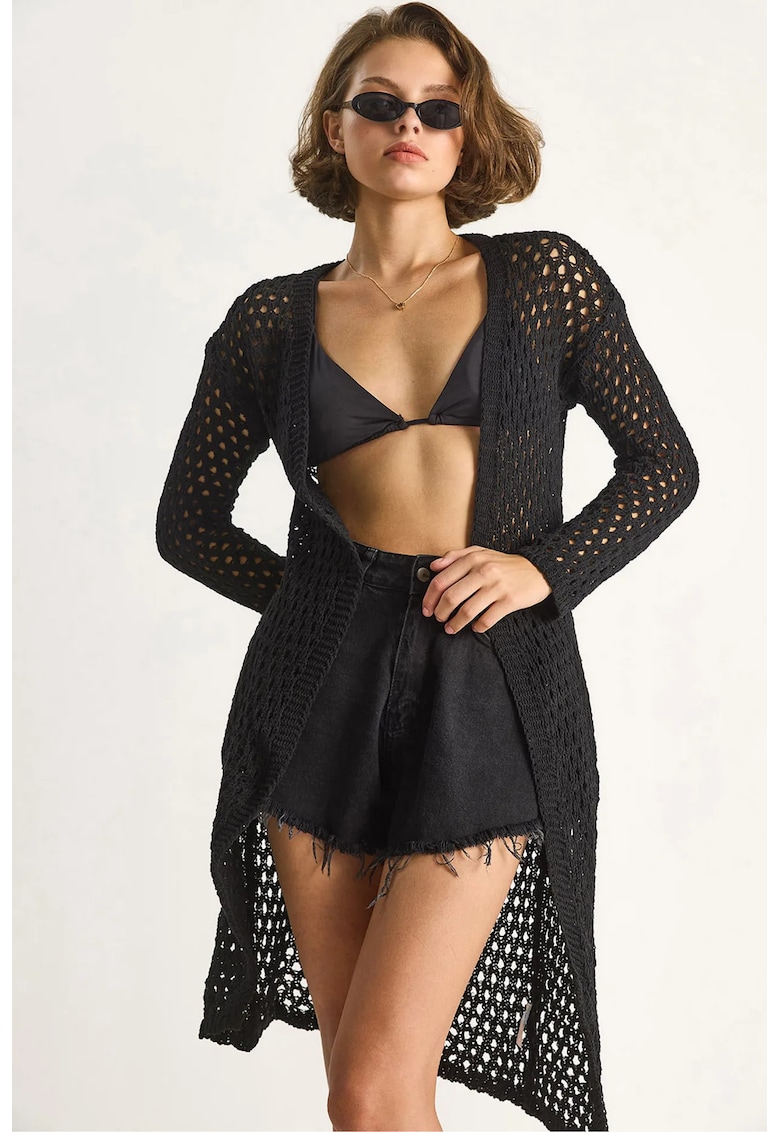 Cardigane - Femei - LUCCI Textured Knit Midi Cardigan - Negru -