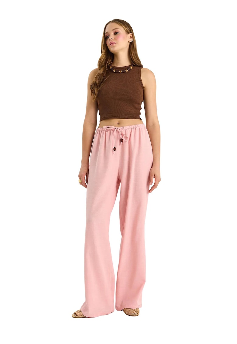 Pantaloni dama - HiCCUP - talie inalta - textil - roz