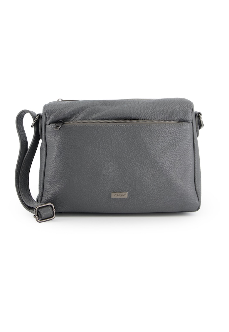 Geanta messenger din piele naturala cu buzunar frontal