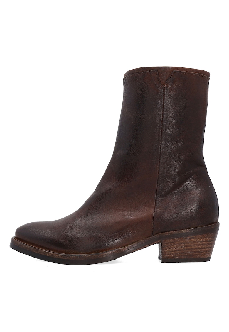 Botine din piele cu toc masiv - Maro