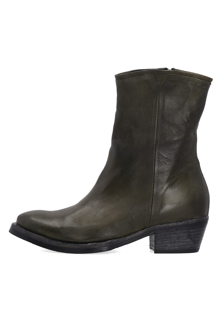 Botine din piele cu toc masiv si fermoar