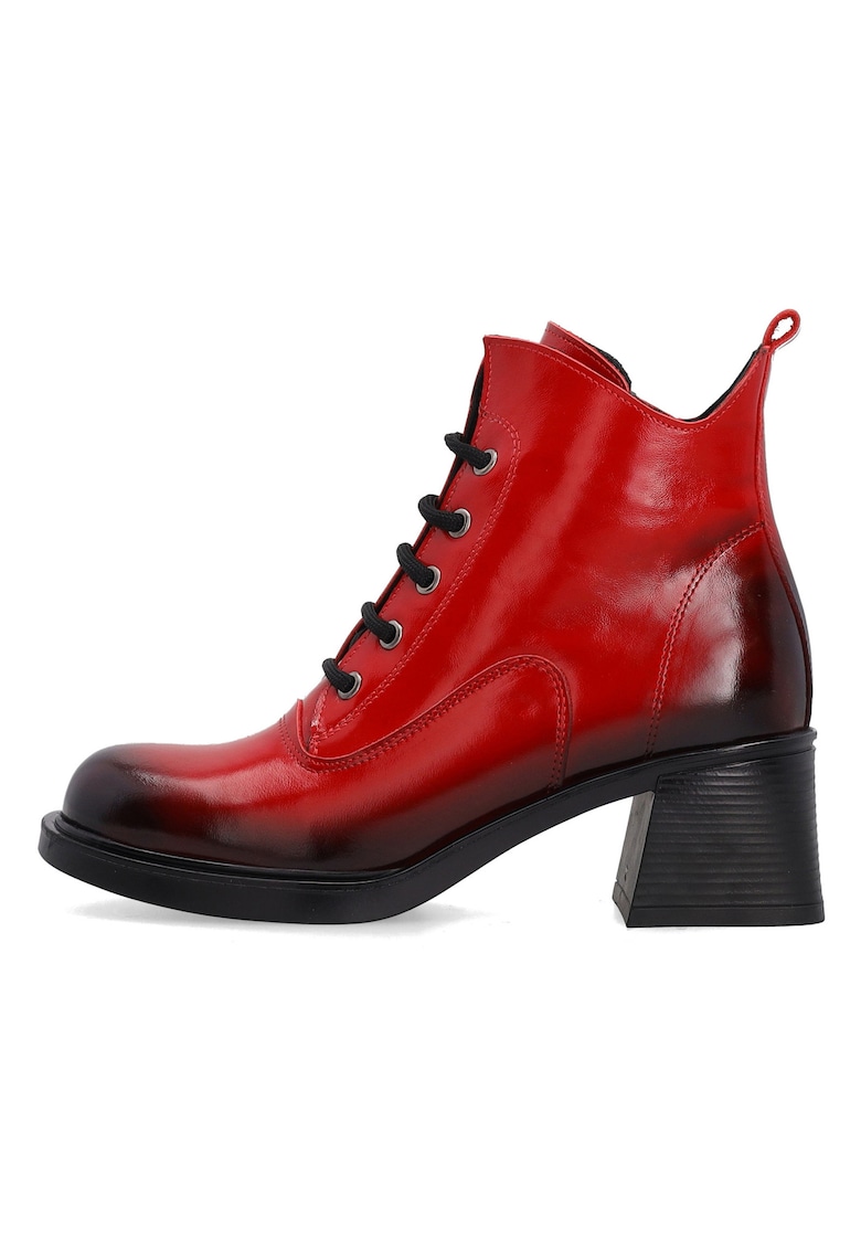 Botine din piele lacuita cu toc masiv si imprimeu