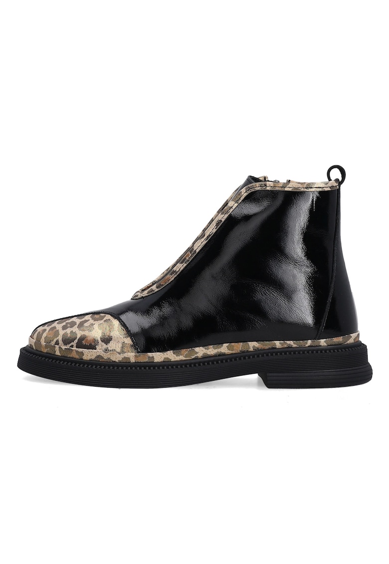 Ghete din piele lacuita cu insertii leopard