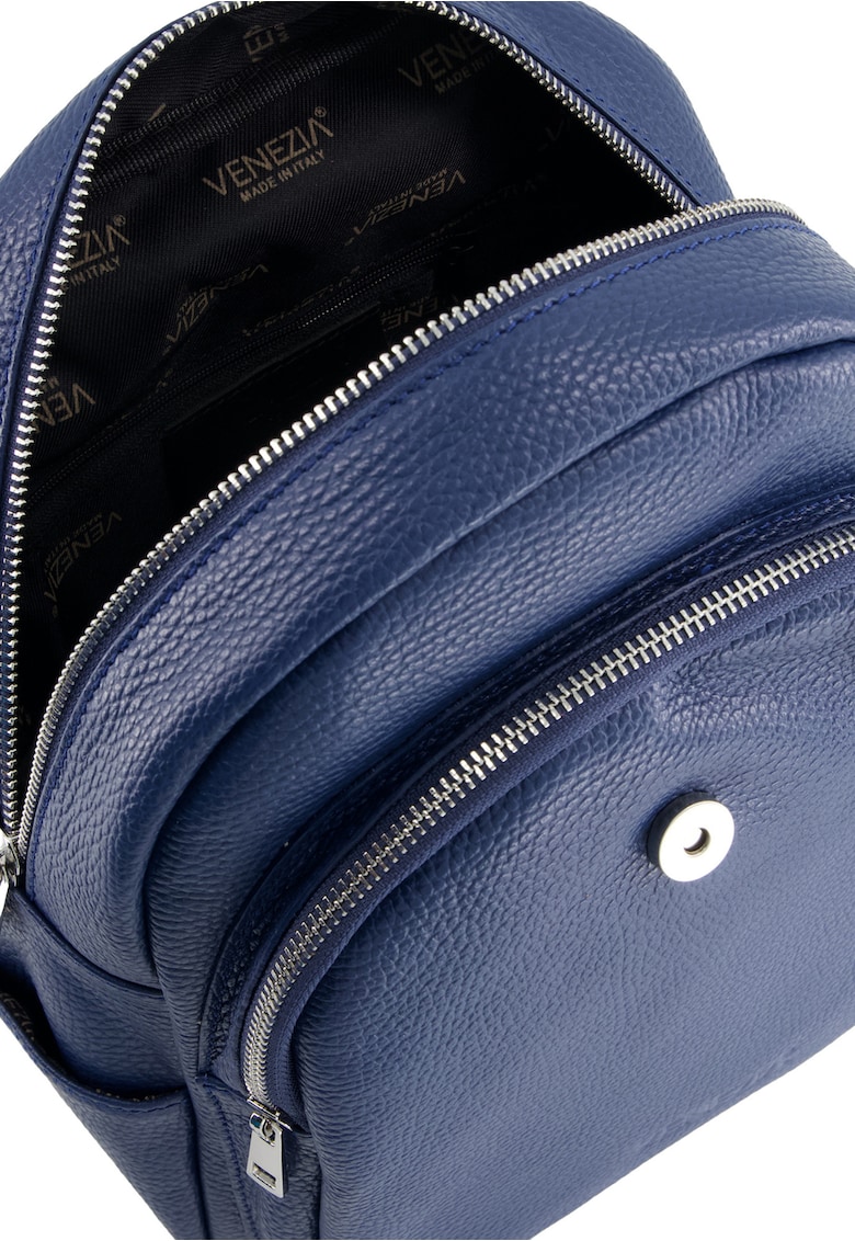 Rucsac din piele cu buzunare exterioare cu fermoar