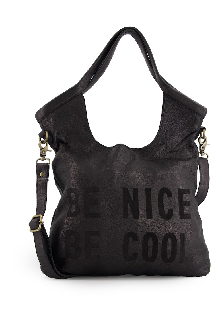 Geanta din piele naturala cu imprimeu text