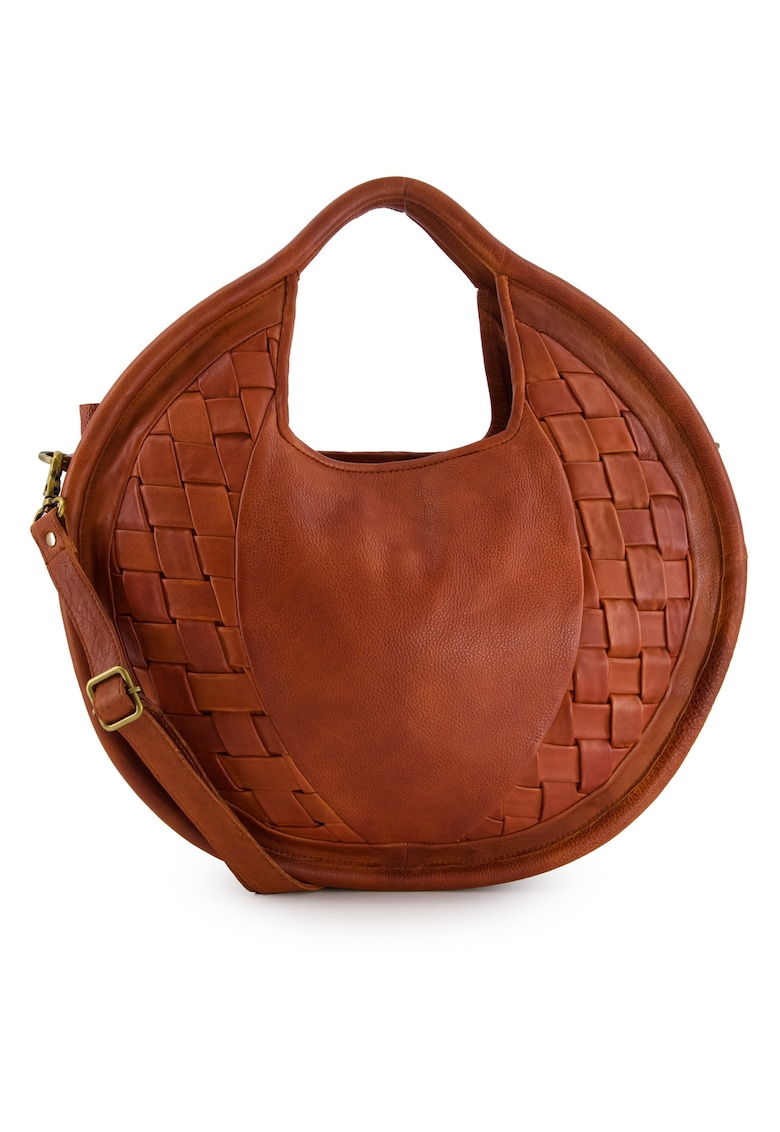 Geanta de umar din piele cu garnitura cu aspect impletit