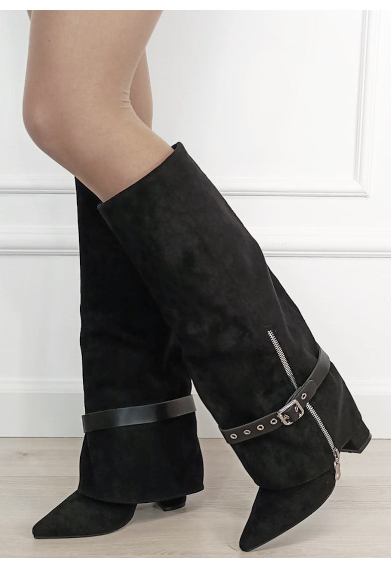 Cizme negre elegante cu toc comod 2502A-1 19 18930 - Negru