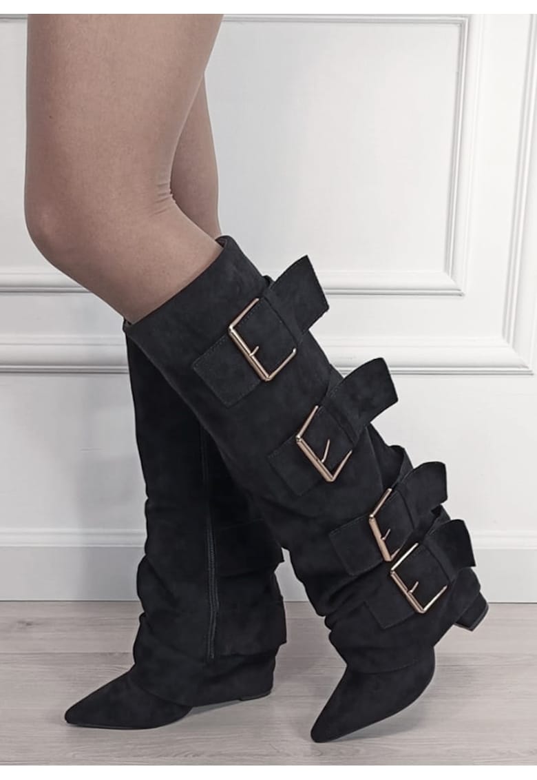 Cizme negre elegante cu toc comod 7677A-1 19 18924 - Negru