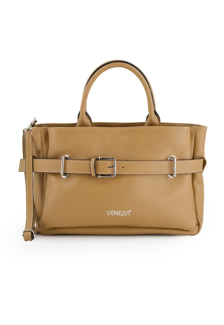 Geanta shopper din piele cu detaliu cu catarama