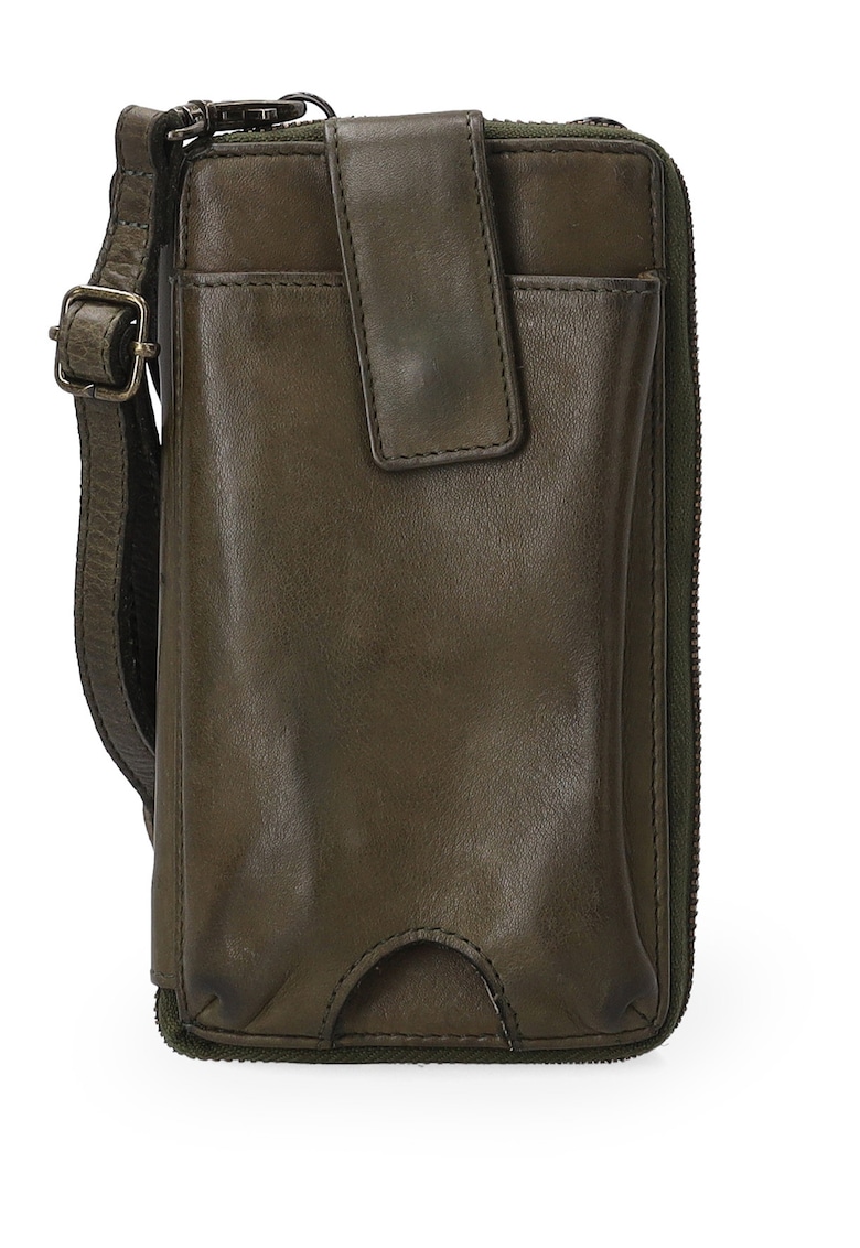 Portofel dama din piele naturala verde - 10x18cm - cu 2 buzunare externe - inchidere cu fermoar