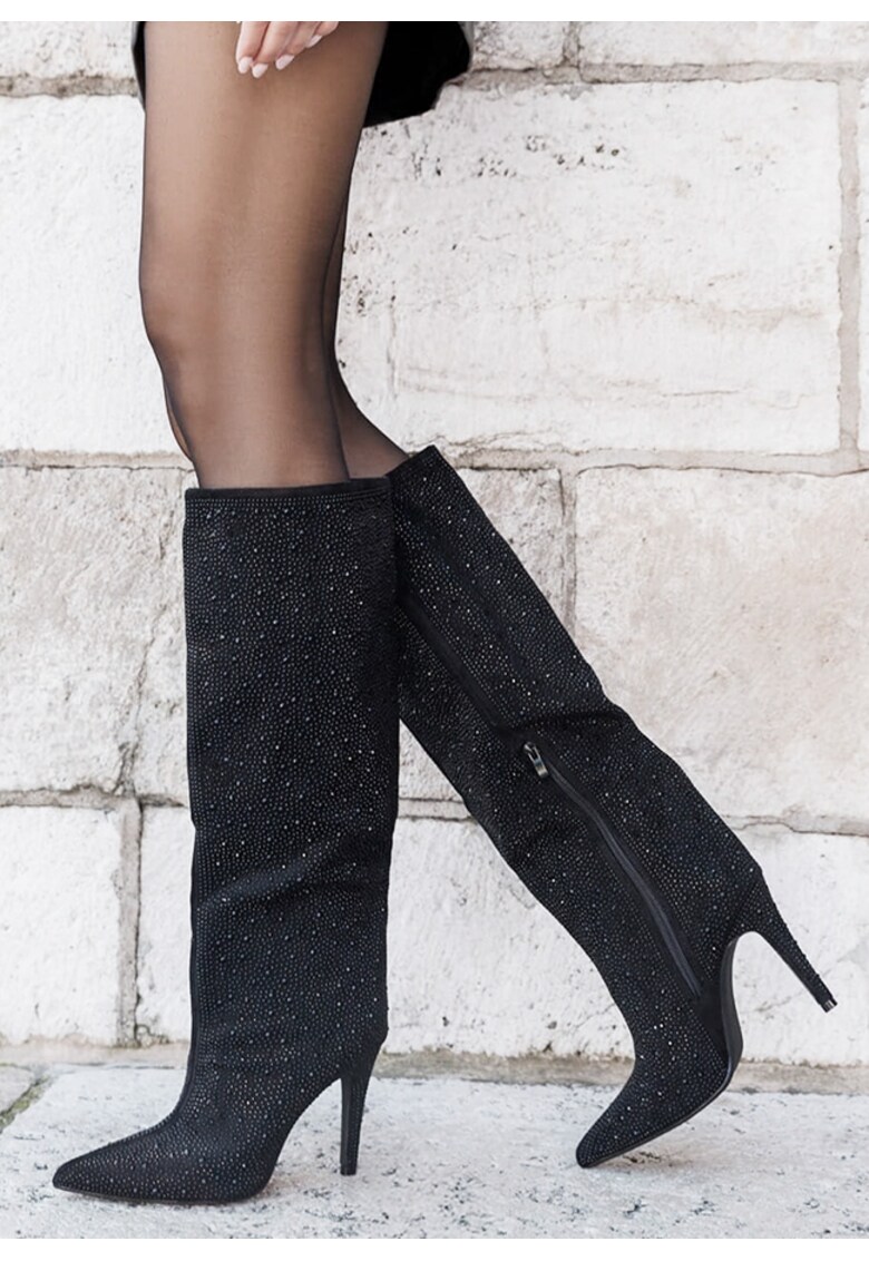 Cizme negre cu strasuri 72527A 110 18939 - Negru