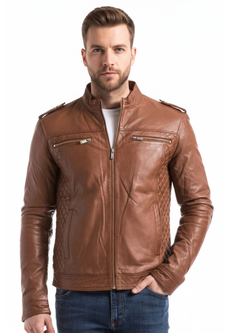 Jacheta din piele Brisbane cu fermoar -