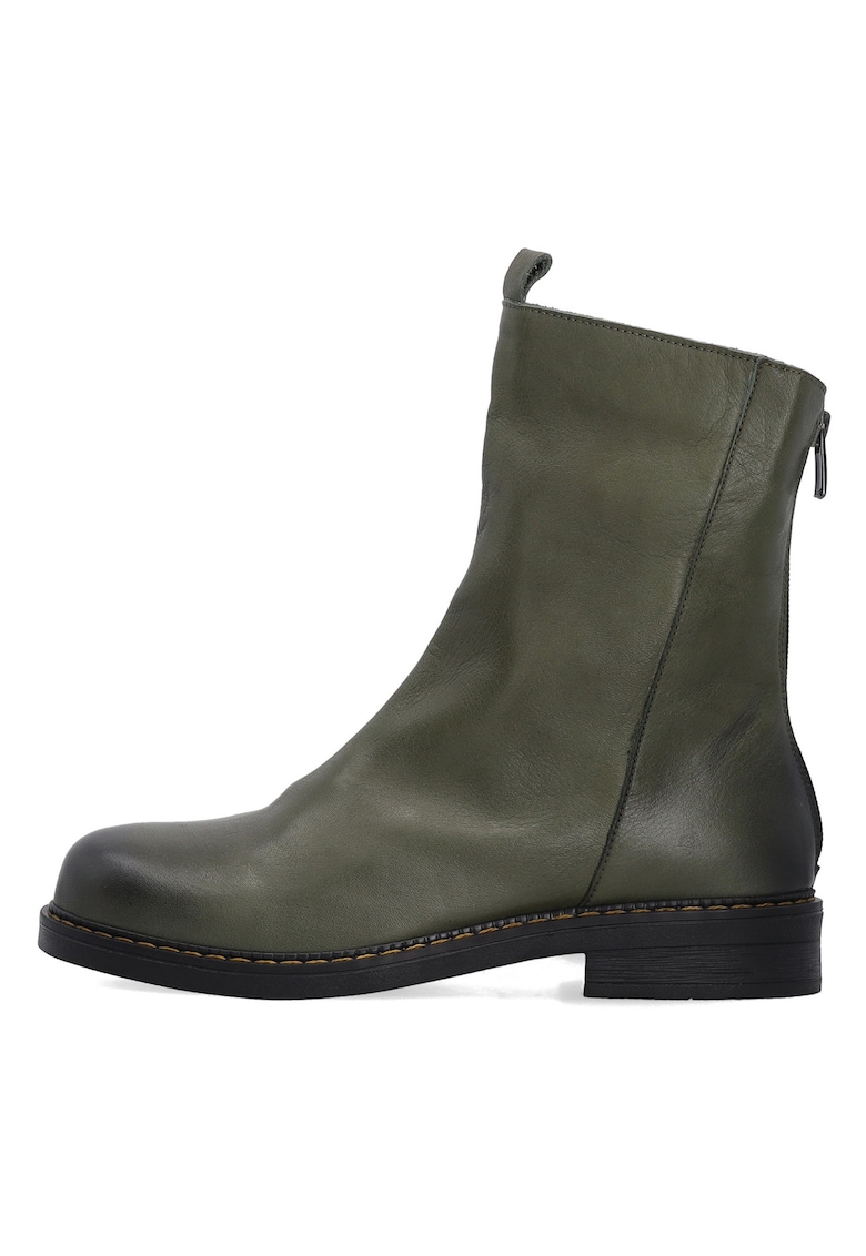 Botine din piele uni cu fermoar