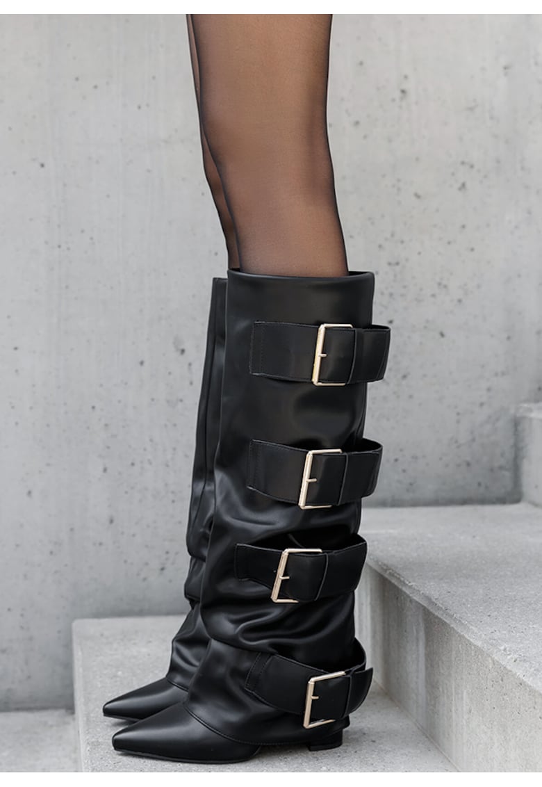 Cizme negre elegante cu toc comod 7677A 110 18951 - Negru