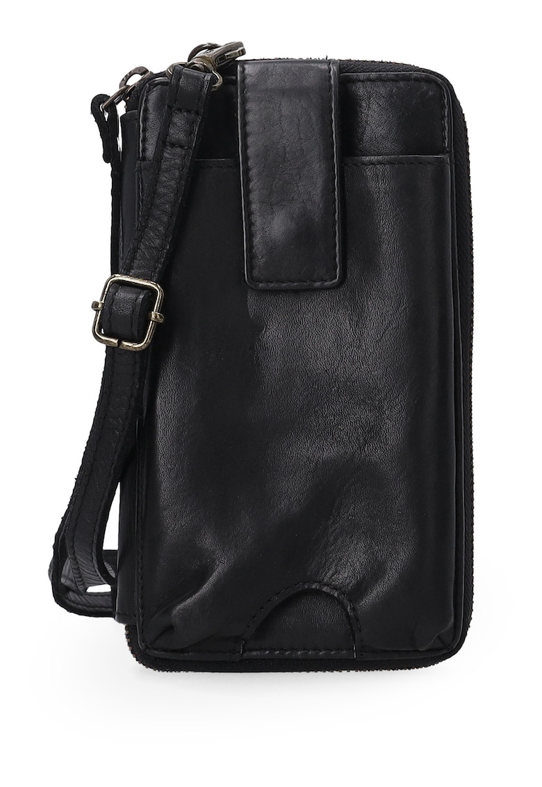 Portofel dama piele naturala - negru - 10x18cm - cu 2 buzunare externe - inchidere cu fermoar
