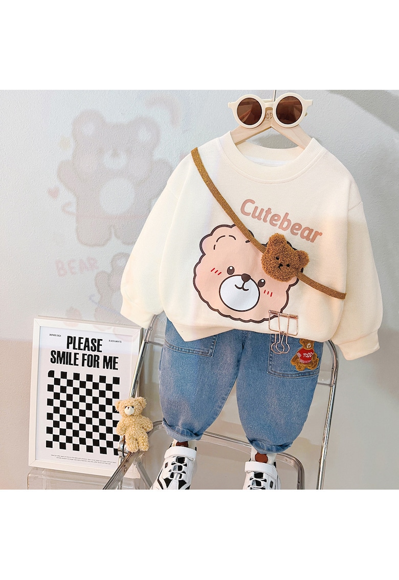 Compleu Bluza Crem si Pantaloni Albastri Cute Bear