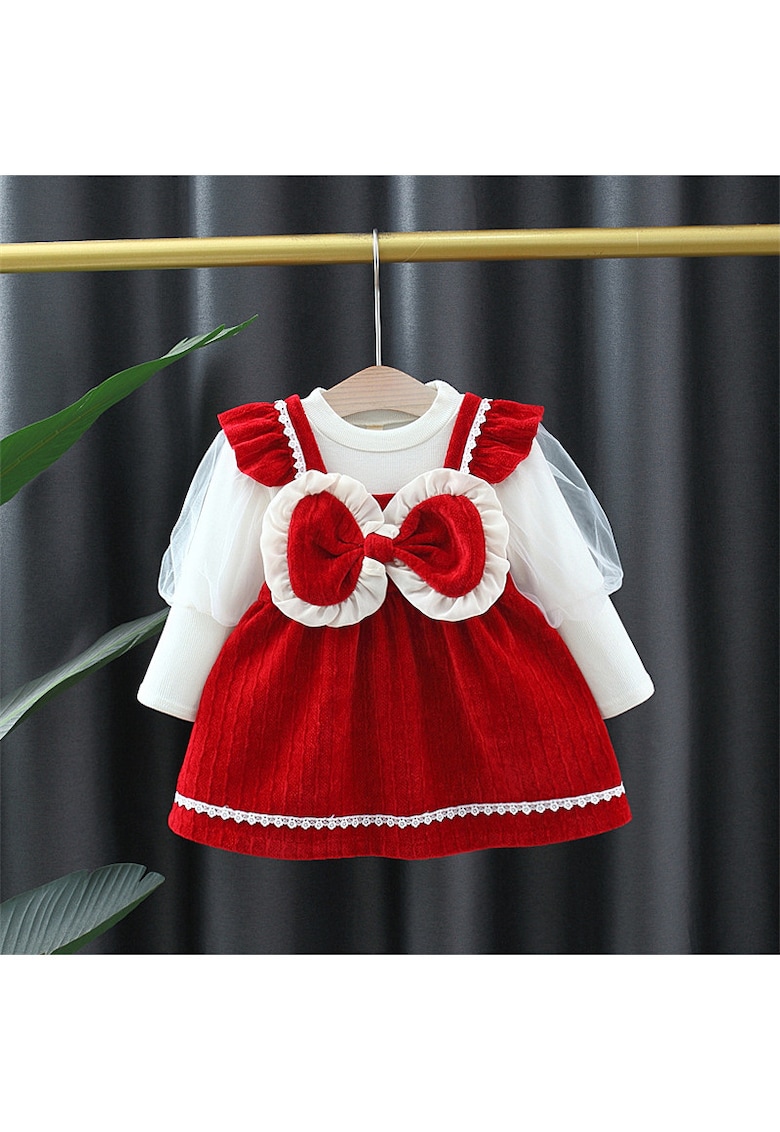 Compleu Bluza Alba si Sarafan Rosu Adina