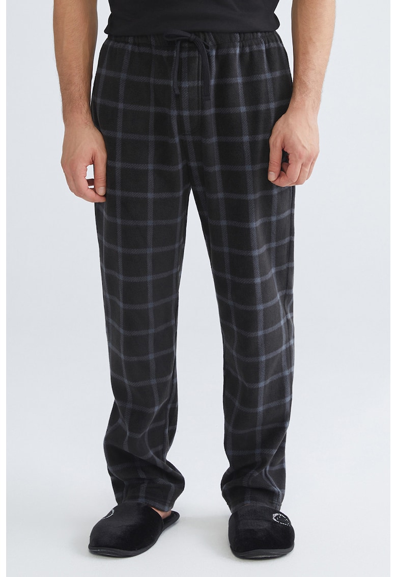 Pantaloni lungi de pijama cu model in carouri si snur - Negru/Albastru indigo