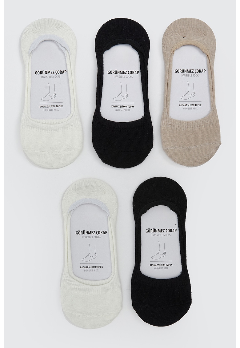 Set de sosete foarte scurte cu model uni si calcai anti-alunecare - 5 perechi - Alb/Negru/Bej