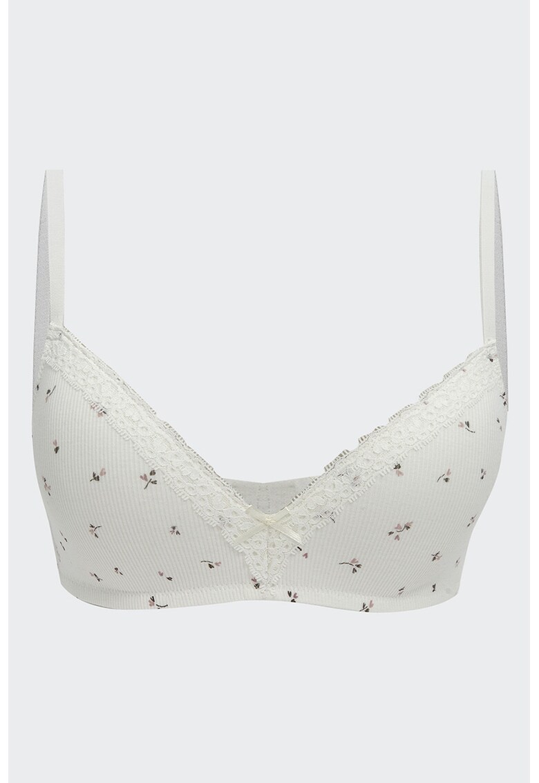 Sutien din amestec de bumbac cu garnitura din dantela - fara burete - Alb