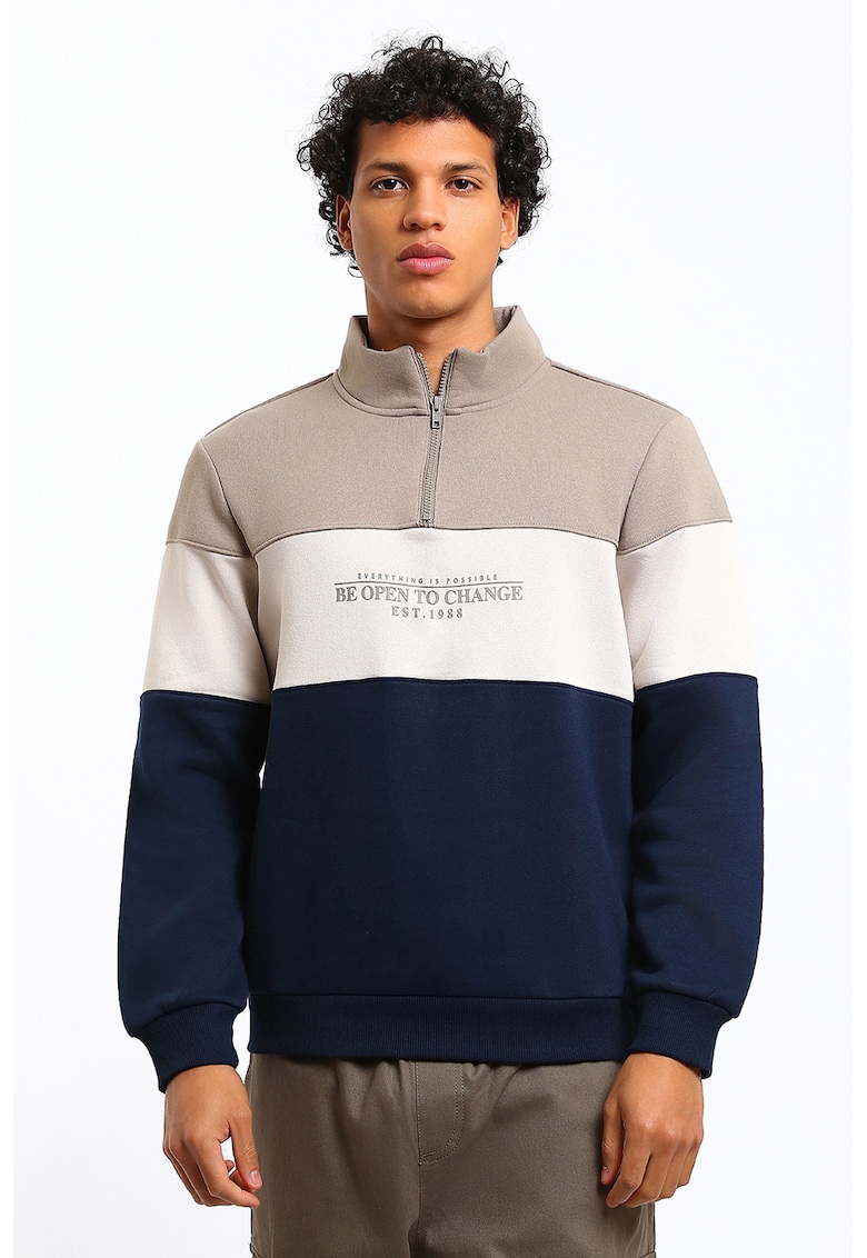 Bluza de trening cu guler si fermoar scurt