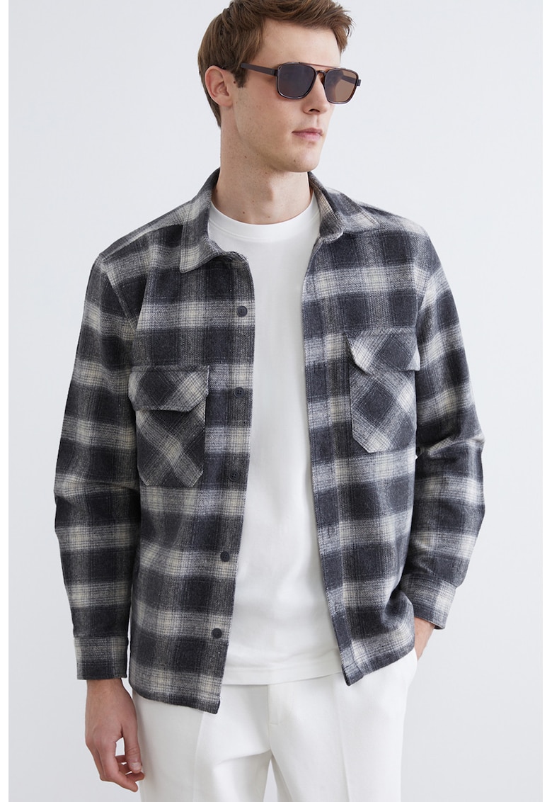 Camasa din amestec de lana cu buzunare pe piept