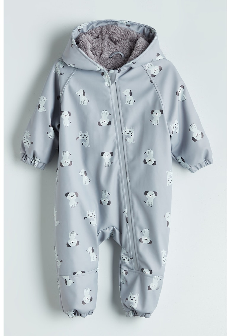 Salopeta cu captuseala din material teddy si fermoar - Albastru deschis