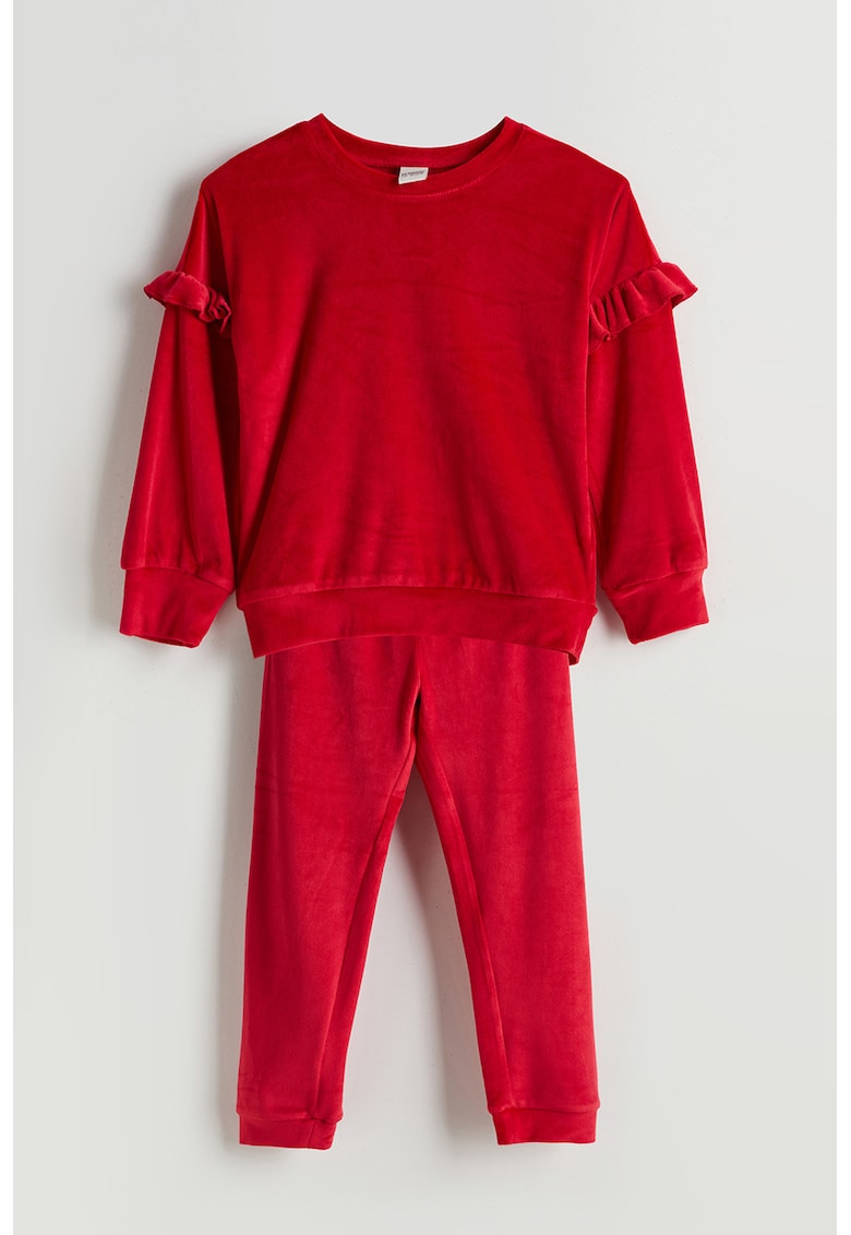 Pijama din catifea cu volane - Rosu