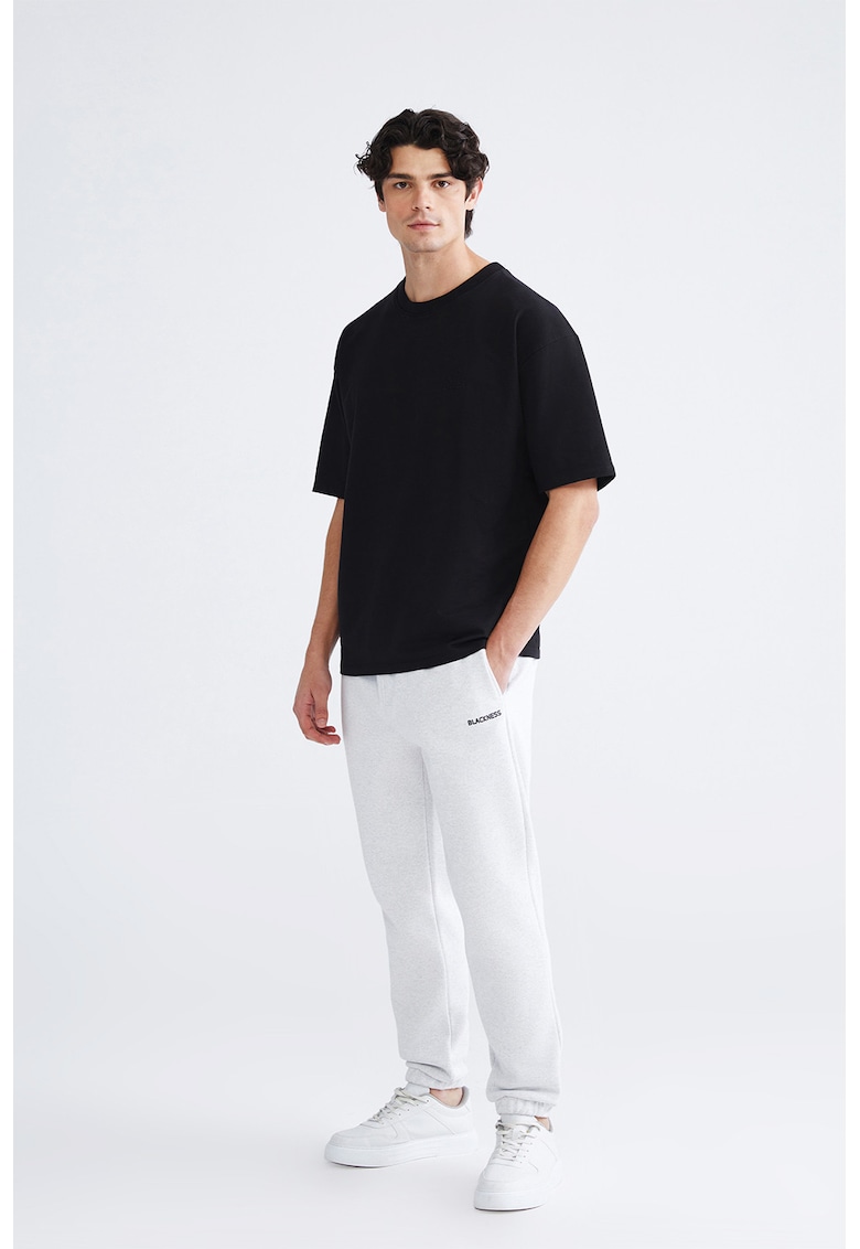 Pantaloni texturati cu buzunare laterale - Gri deschis