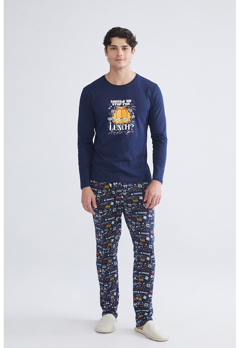 Pijama slim-fit cu imprimeu Garfield - Albastru