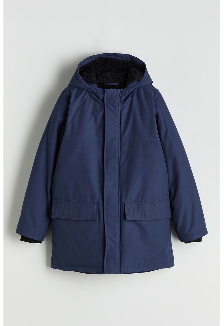 Geaca cu captuseala din material teddy - Bleumarin