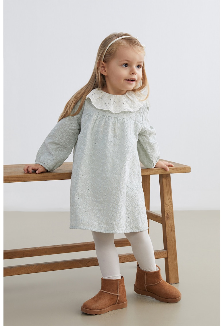 Rochie cu guler Peter Pan si maneci lungi - Verde pal