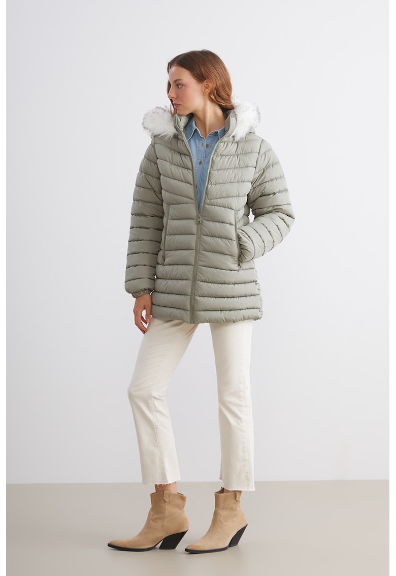 Geaca cu vatelina gluga - Verde sparanghel