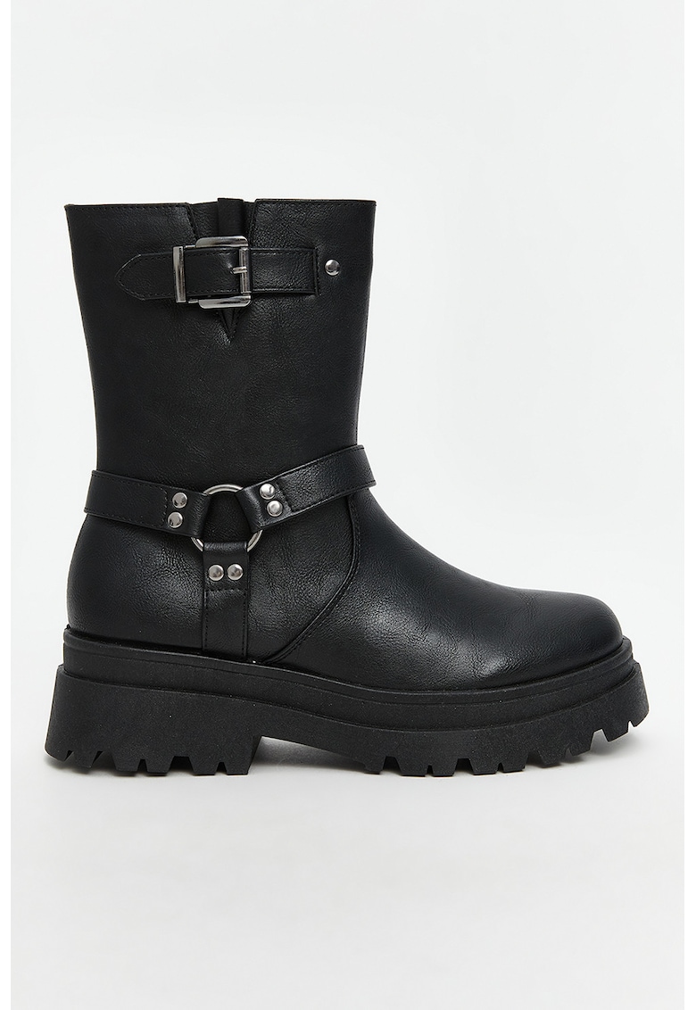 Ghete din piele ecologica cu fermoar - Negru