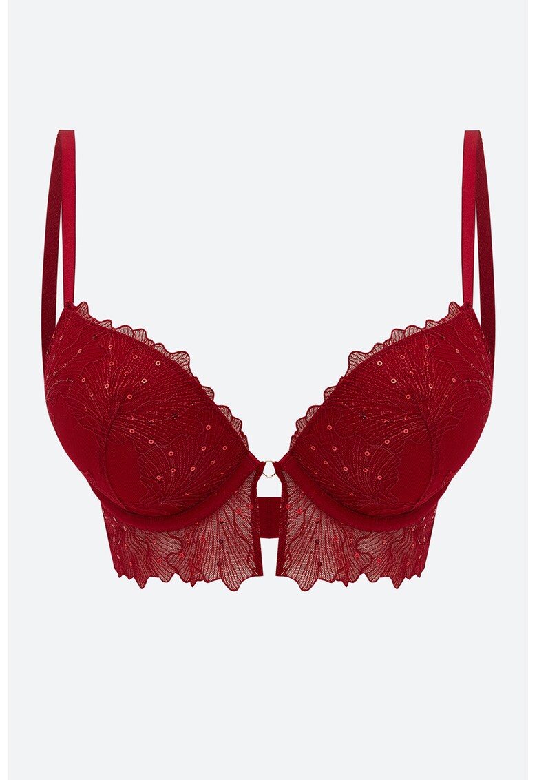 Sutien cu burete si strat exterior din dantela - Rosu