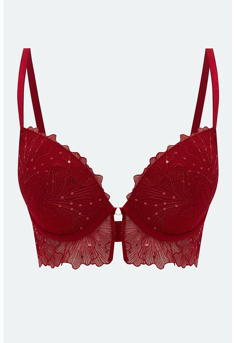 Sutien cu burete si strat exterior din dantela - Rosu