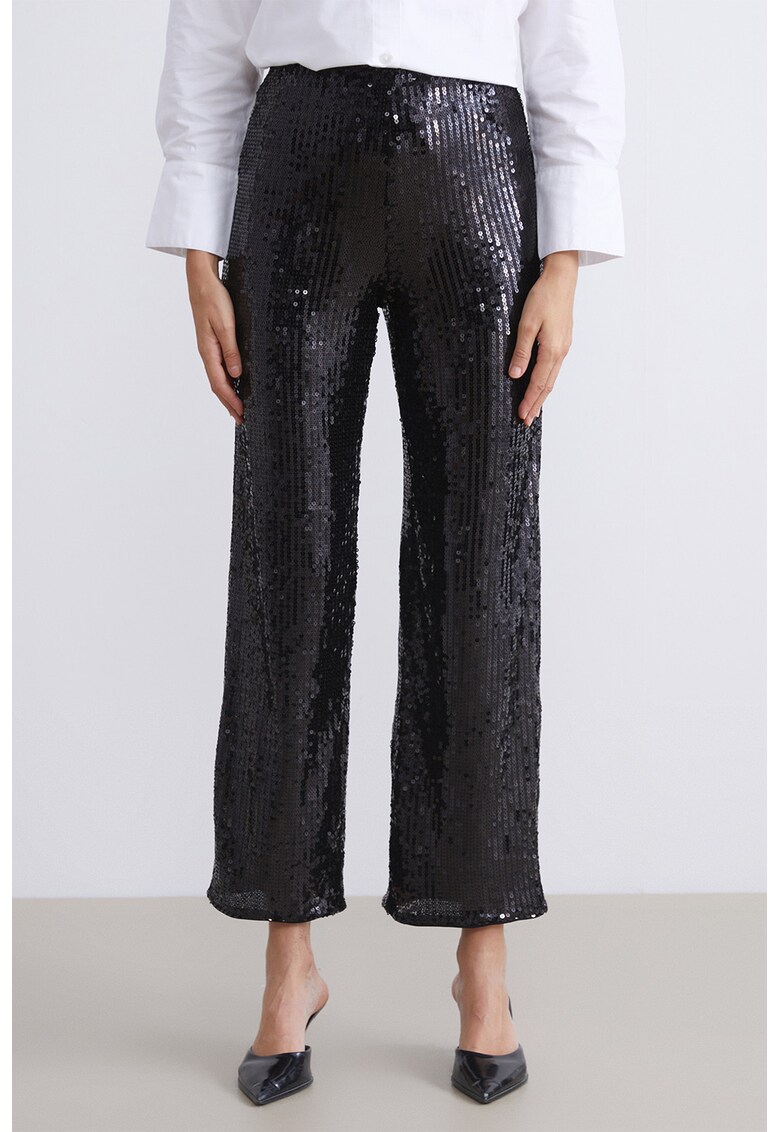 Pantaloni crop cu paiete - Negru