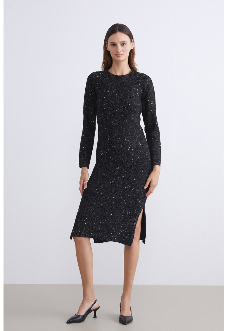 Rochie cu paiete si maneci lungi - Negru