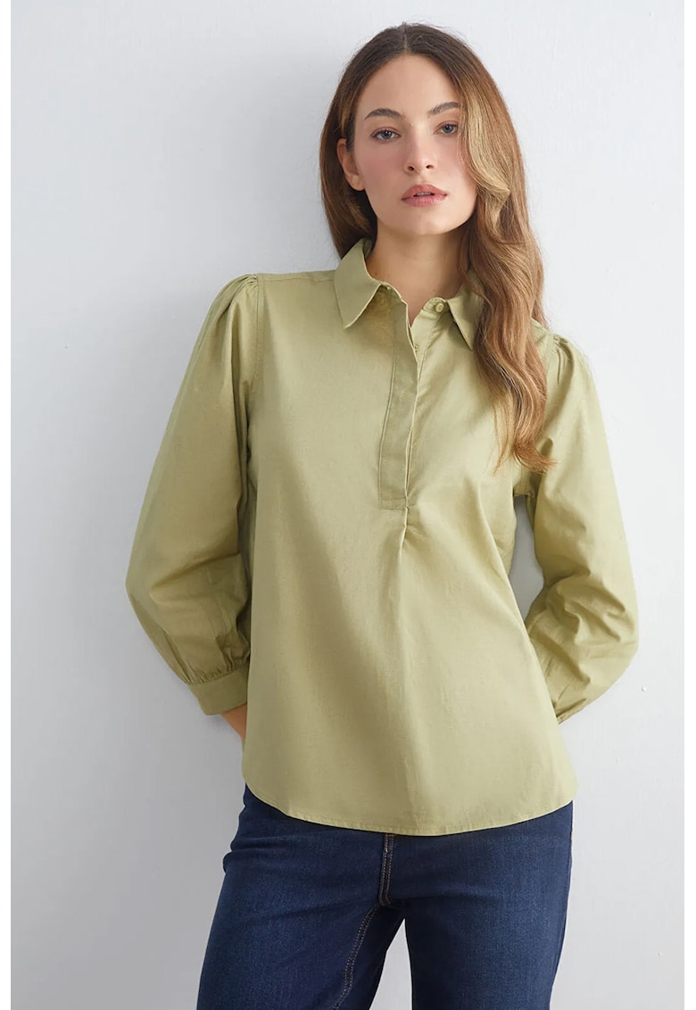 Bluza din amestec de in cu maneci 3/4 - Verde pal