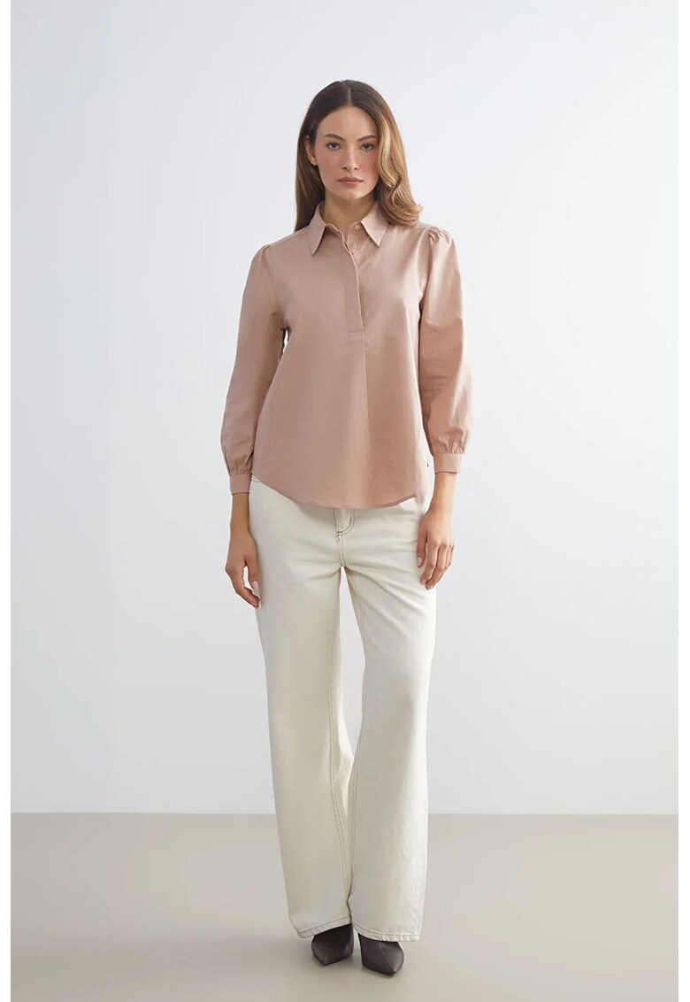 Bluza din amestec de in cu maneci 3/4 - Piersica