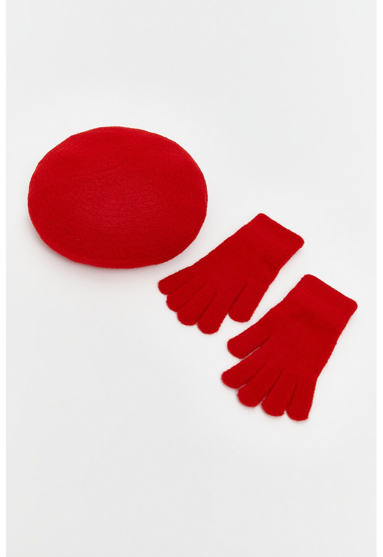 Set de bereta uni si manusi - 2 piese - Rosu
