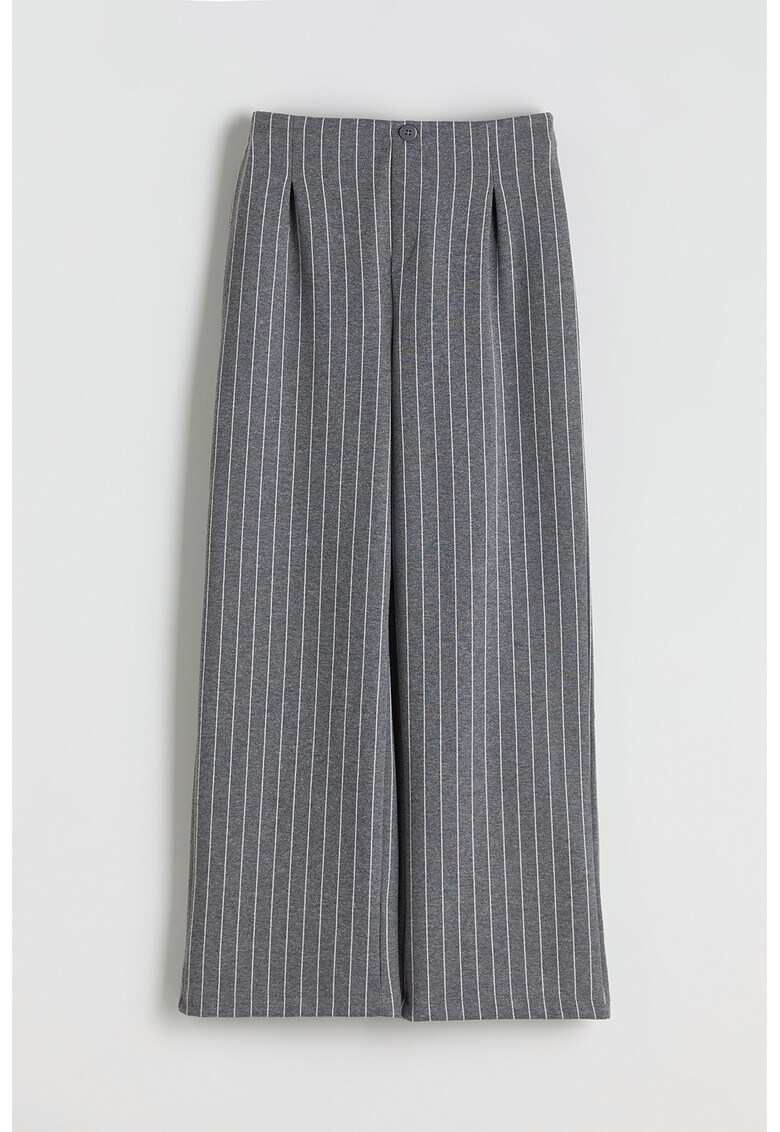 Pantaloni drepti cu talie medie - Alb/Gri inchis