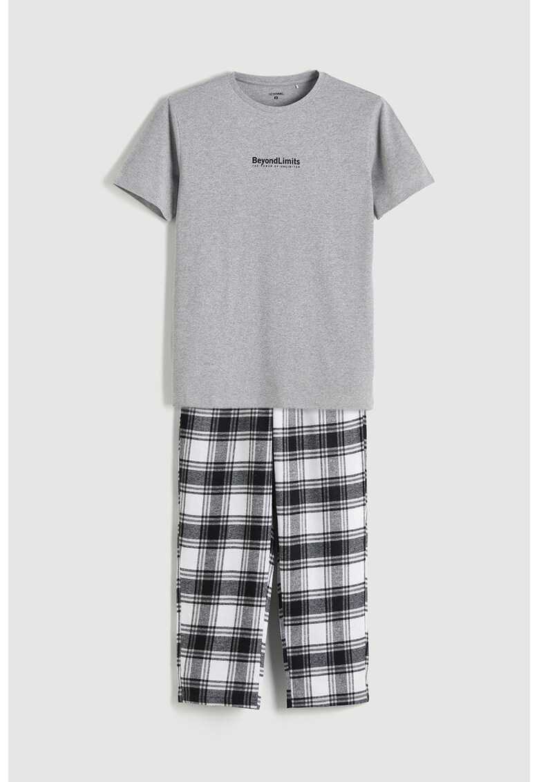 Pijama din amestec de bumbac - Alb/Negru/Gri deschis