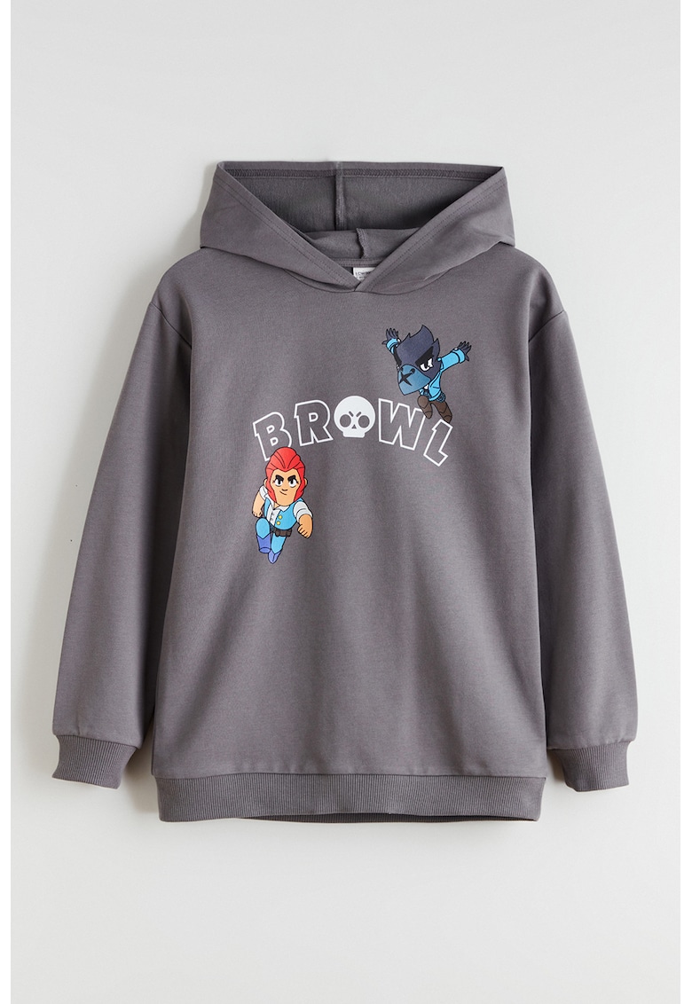 Hanorac din amestec de bumbac cu imprimeu - Alb/Gri deschis/Albastru