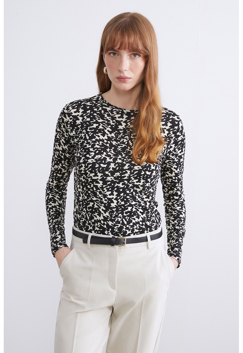 Bluza slim fit cu animal print - Negru/Alb murdar