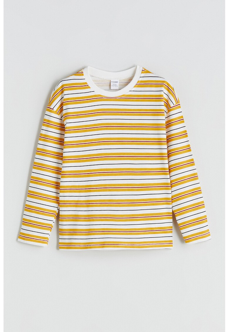 Bluza de bumbac cu model in dungi - Alb/Negru/Galben mustar